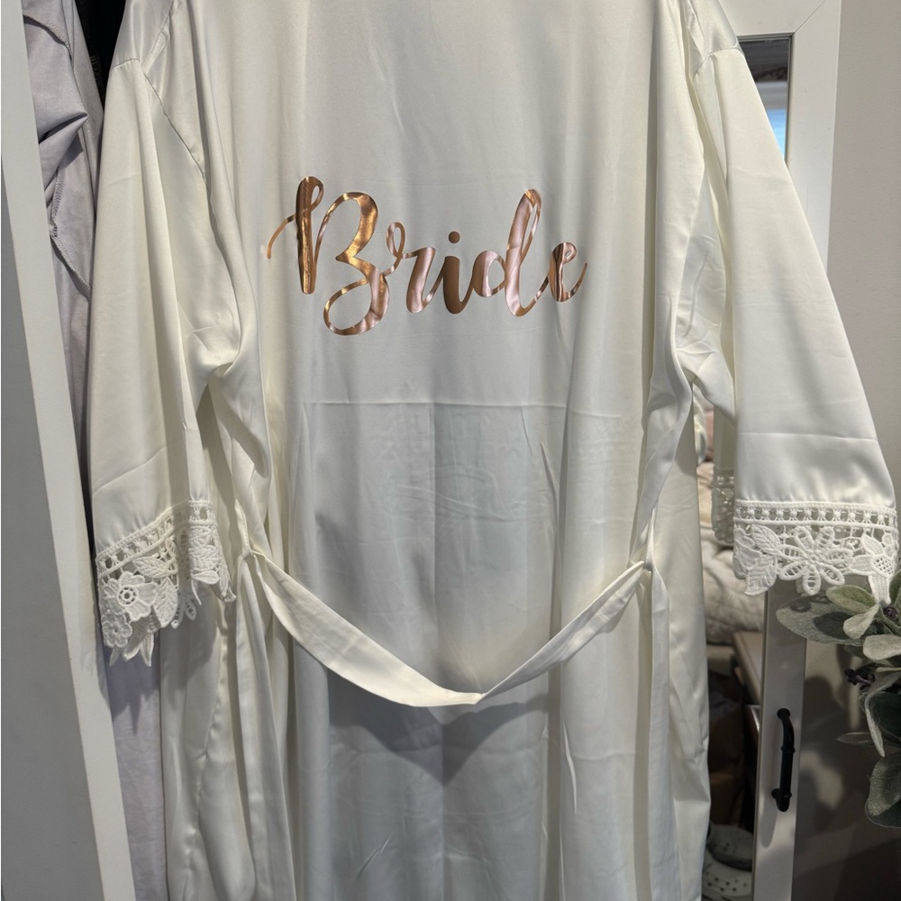White Bridal Robe with Lace Trim